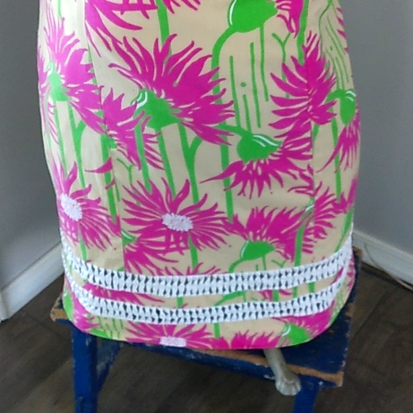 LILLY PULITZER FLORAL HOT PINK GREEN COTTON/SPANDEX DRESS WOMANS 6 - Picture 3 of 10